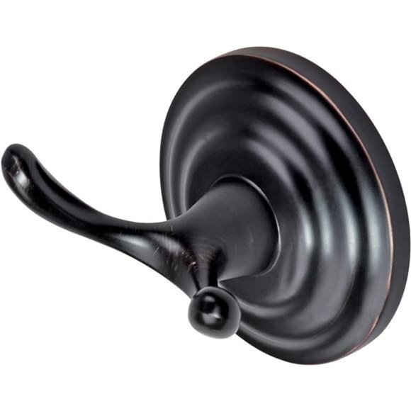 Zinc Traditional Round Bathroom Towel and Robe Hook, Oil Rubbed Bronze - Picture 4 of 4